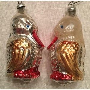 Kurt Adler 2 Christmas Ornaments Hand Blown Old Fashioned Glass Bird W Germany
